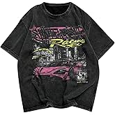 VIPWOLF Men's Graphic Oversized Short Sleeve Tee Shirt Y2K Vintage Cool Acid Wash Streetwear T-Shirts