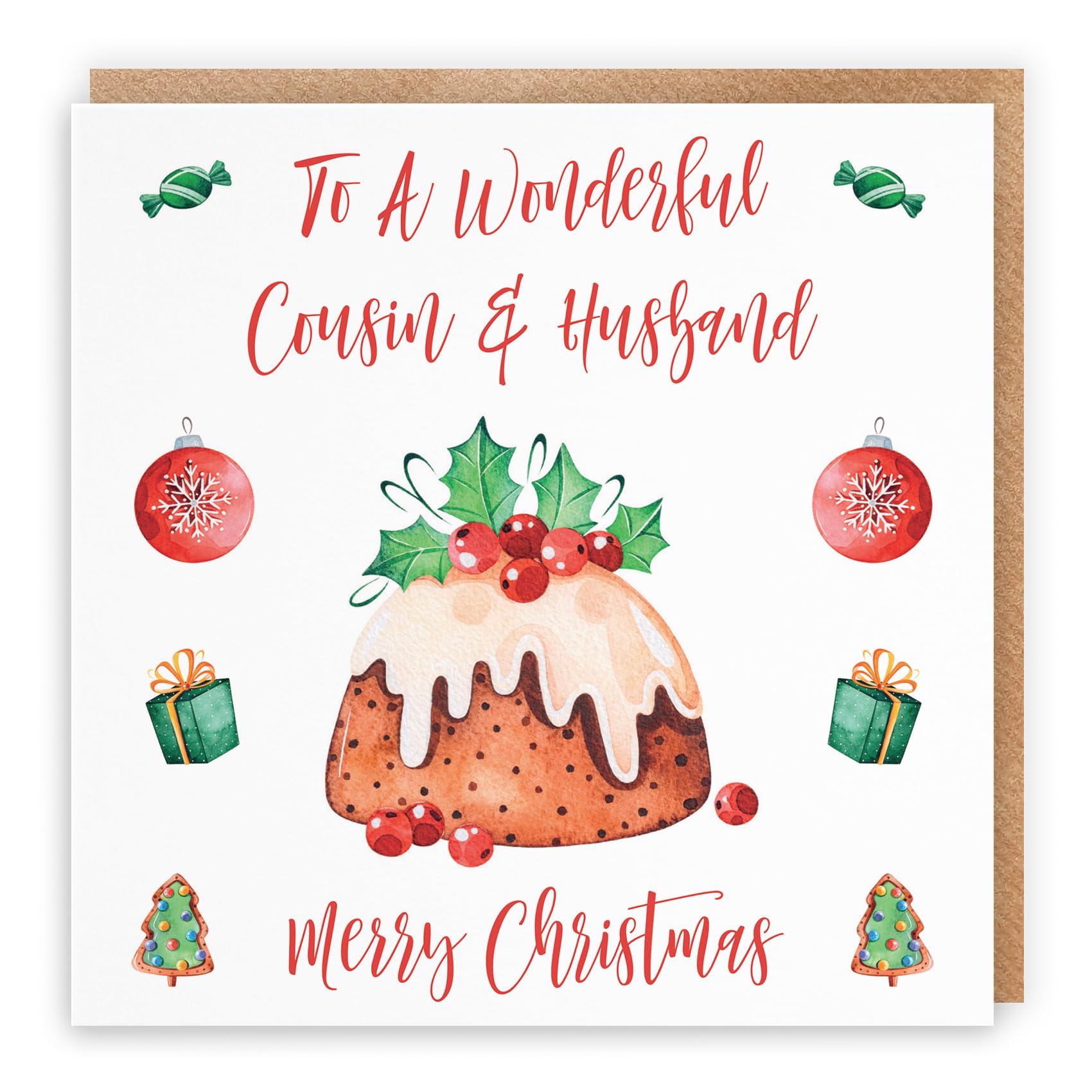 Hunts England - Cousin And Husband Christmas Card - To A Wonderful Cousin & Husband - Merry Christmas - Christmas Pudding Collection - Funny Xmas Card
