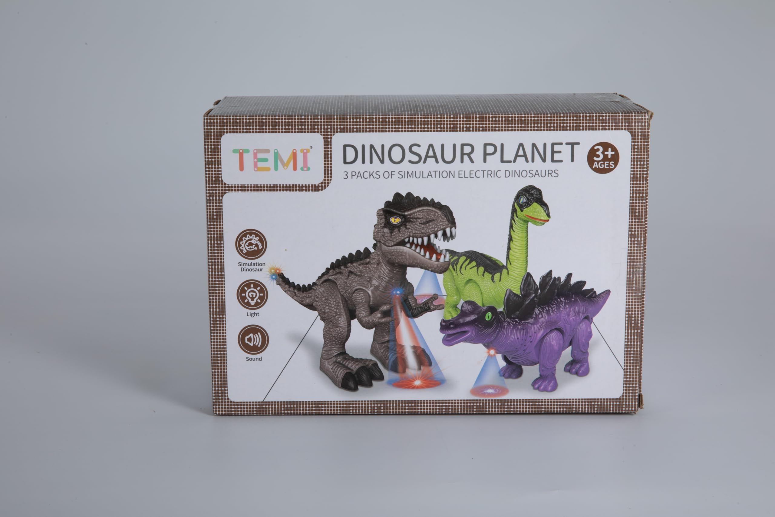 TEMI 3 Pack Electrical Walking Dinosaur Toys for Toddlers 3-4 3-5 Years with Sound and Light Up, Toddler Robot Dinosaur, Brachiosaurus, Stegosaurus Dinosaur Figures for Kids