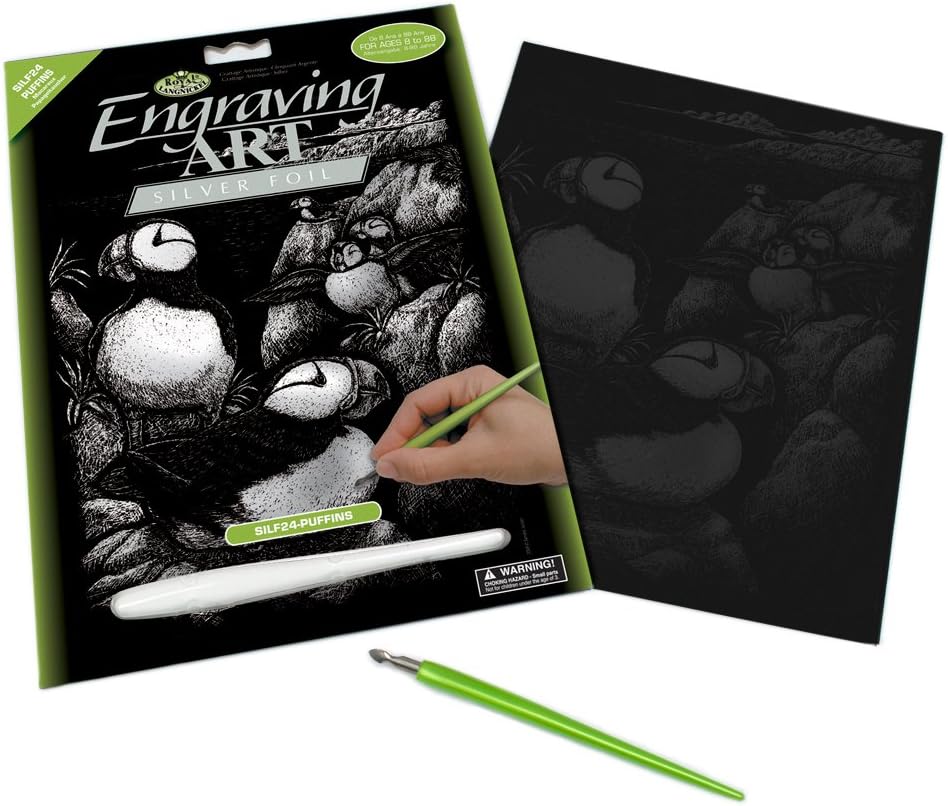 Royal & Langnickel Silver Engraving Art A4 Size Puffins Designed Painting Set, 21.1L x 0.6W cm