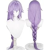 Half and Half Baiheng Cosplay Wig 35.4'' Long Purple Anime Braid Wig with Bangs Synthetic Hair for Women Halloween Party Daily