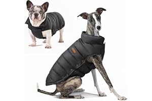 SPACE LION Dog Puffer Jacket, Down Winter Coat, Durable Outdoor Coat for Cold and Windy Conditions, Lightweight & Adjustable Fit Coats for Small & Medium Dogs, (Black, Size12/M)