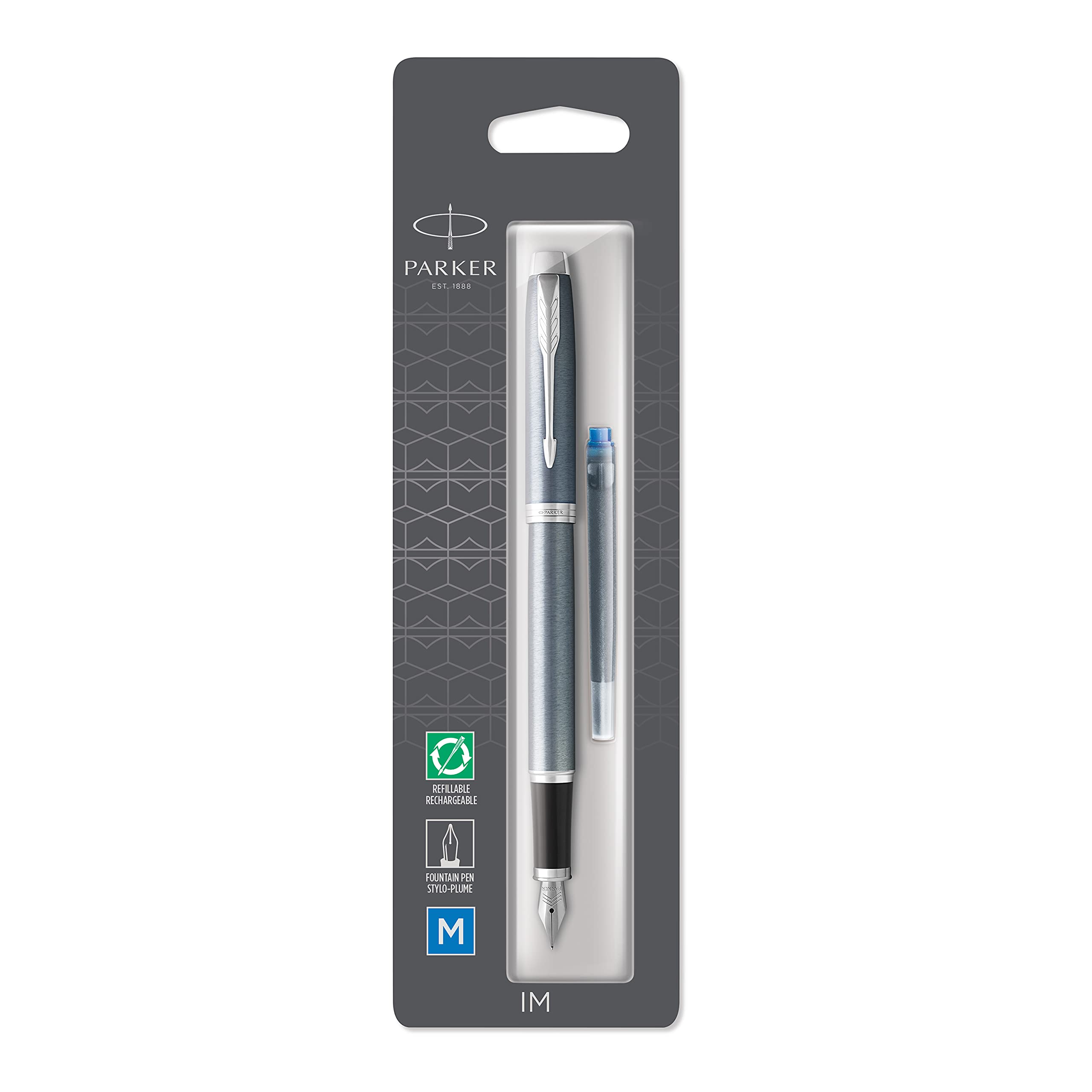 Parker IM Fountain Pen | Light Blue Grey | Medium Nib with Blue Ink Refill