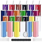 YOUKE OLA 24 Pack Stainless Steel Skinny Tumblers 20oz - Bulk Straight Double Wall Vacuum Insulated Tumbler with Lid and Straw & Silicone Base for Travel, DIY (Mixed Colors)