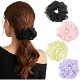 Oversized Scrunchies Jumbo Organza Scrunchies Large Chiffon Hair Tie No Damage for Sleeping Big Hair Ties for Women(4PCS,Style3)