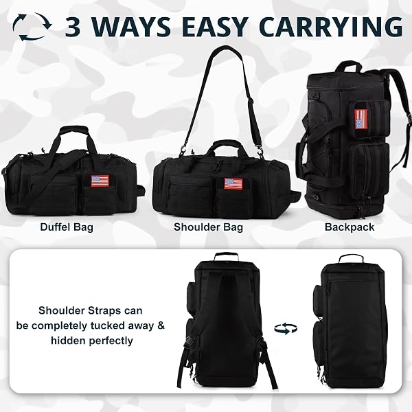 TACTICAL GYM BAG FOR MEN,50L LARGE 3 IN 1 SPORTS DUFFLE BAG WITH SHOES COMPARTMENT FOR TRAVEL,WATER RESISTANT TRAVEL BACKPACK WEEKENDER OVERNIGHT BAG WITH WET POCKET FOR WOMEN