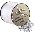 Strong Clear Invisible Hanging Wire 0.8mm 75 Lb, 754 FT (230m) Nylon Fishing Line with 120 Pcs Aluminum Crimping Sleeves for Crafts Beading Decorative Pictures Balloons Stringing Lights…