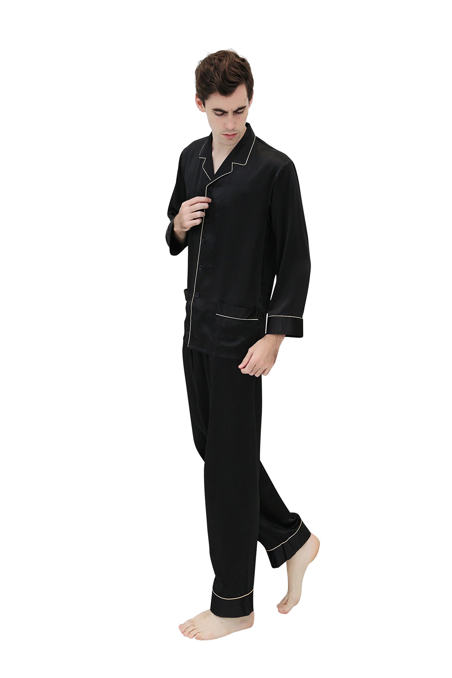 100% Cocoon Silk Men's Luxury Pajama Set,US/European Style Silk Pajama Set for Men Size US S - XXL