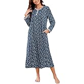 AVIIER Cotton Nightgowns for Women Soft Long Sleeve Night Gown with Pockets