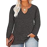 RITERA Plus Size V Neck Tops for Women Long Sleeve Side Split Lightweight Knitwear Solid Color Loose Casual Tunic Top XL-5XL