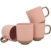 Elanze Designs Speckled 16 ounce Ceramic Mugs With Metallic Handle Set of 4, Pink