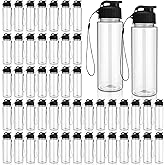 Domensi 50 Pieces Plastic Water Bottle Bulk 17 oz Sports Adults Reusable Large Water Bottles with Leak Proof Flip Top for Adults Fitness(Black)