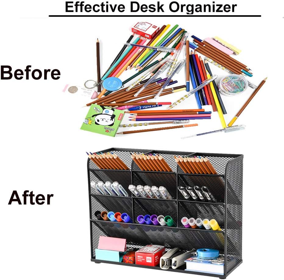 Marbrasse Mesh Desk Organizer, Multi-Functional Pen Holder, Pen Organizer for desk, Desktop Stationary Organizer, Storage Rack for School Home Office Art Supplies (Black): Home Improvement