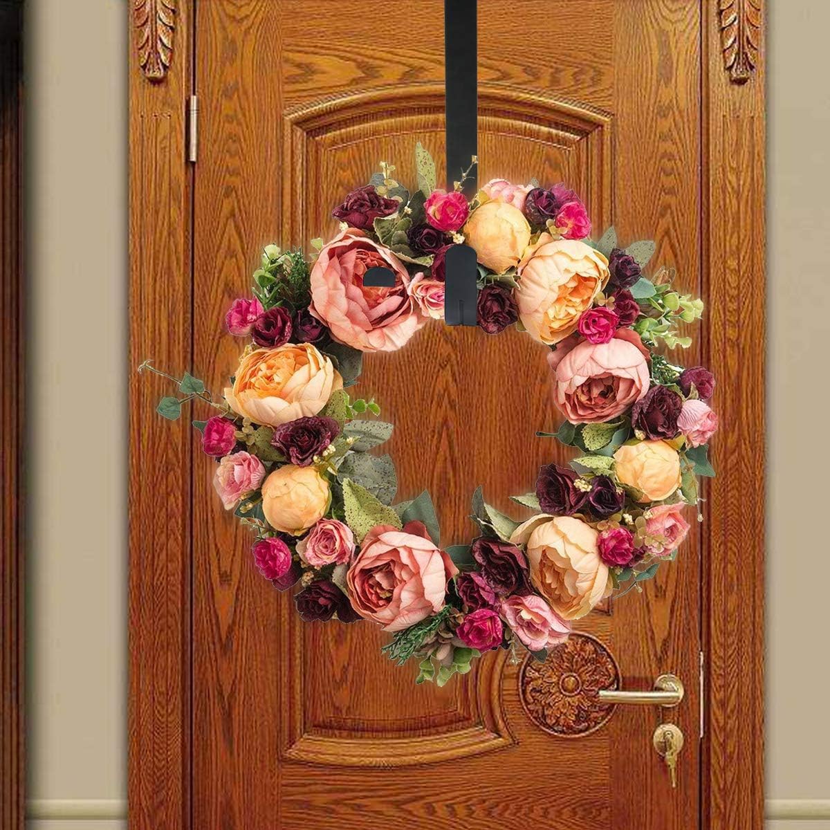 GameXcel 15" Wreath Hanger for Front Door - Large Wreath Metal Hook for Christmas Wreath Over The Door Hanger Black: Home & Kitchen