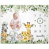 Yuzioey Safari Animals Milestone Blanket, Jungle Growth Chart Monthly Blanket, Watch Me Grow Jungle Wild Nursery for New Moms, Baby Shower(50"x40")