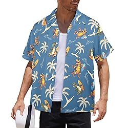HUGLAZY Hawaiian Shirt for Men Dinosaur Shirt Short