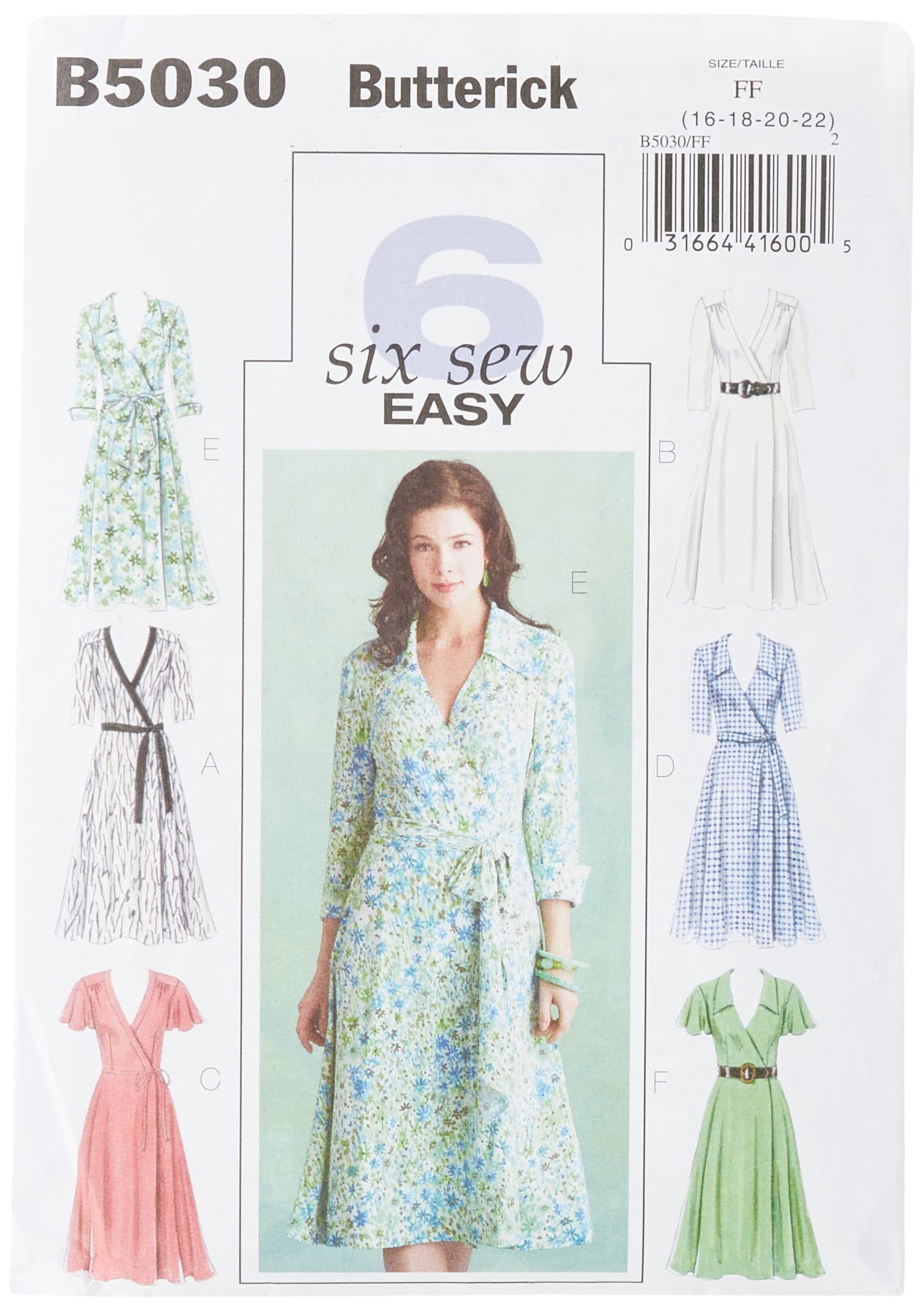 Butterick Patterns B5030 Size FF 16-18-20-22 Misses Dress/Belt and Sash, Pack of 1, White