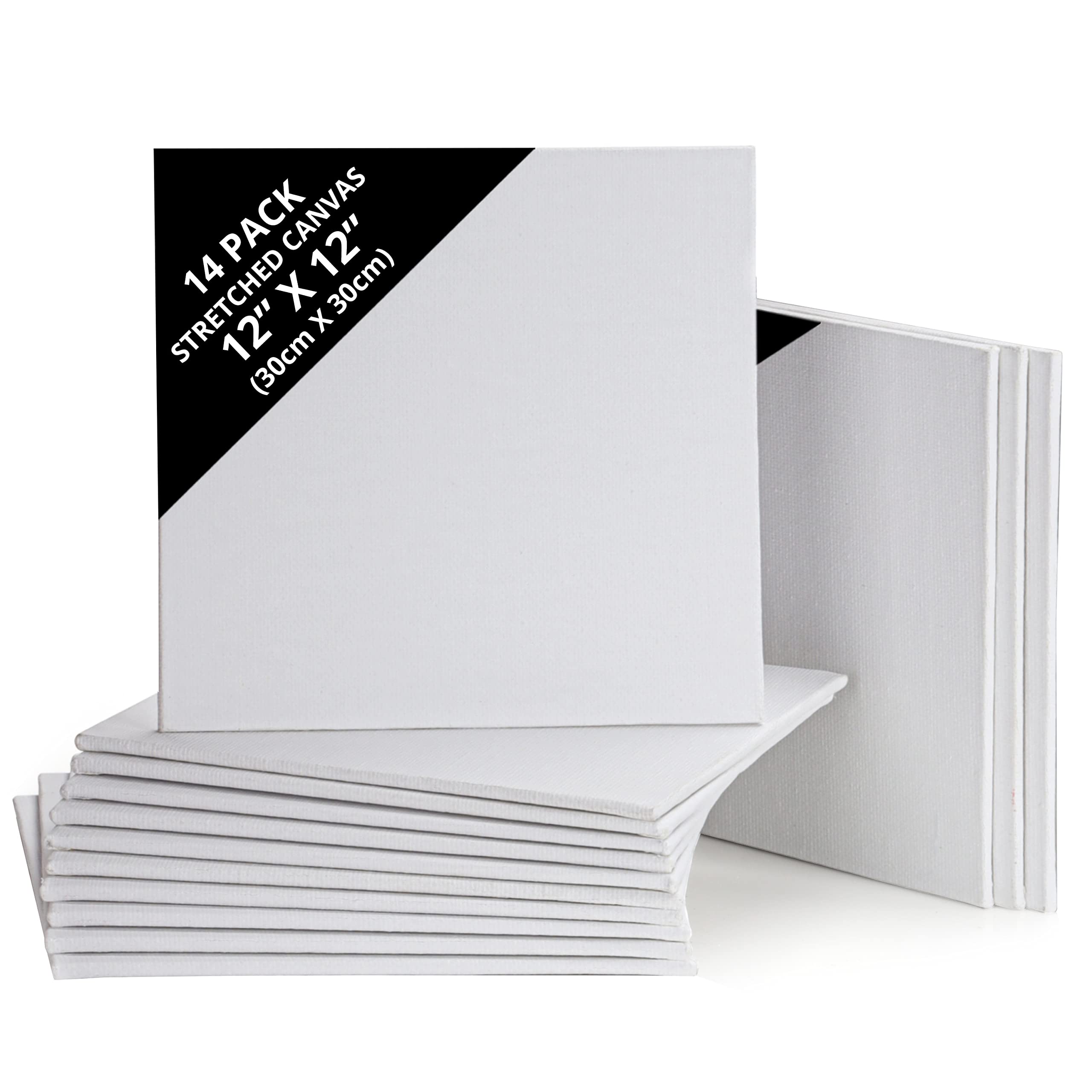 Belle Vous 14 Pack Blank Canvas - 30 x 30cm (12 x 12 inches) - Pre Stretched Canvas Panel Boards - Suitable for Acrylic and Oil Painting Also for Sketching and Drawing