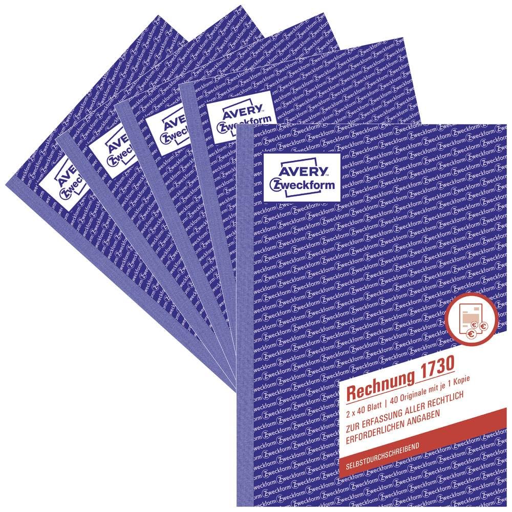 Avery Zweckform 1730-5 A5 Receipt Paper Pad 2 x 40 Sheets 5-Pack in German