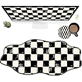 Black White Checkered Large Gaming Mouse Pad Plus a Coaster, 35.4 x 15.7 inches Desk Mat Extended XXL Mousepad with Stitched Edge Non-Slip Rubber, Desk Pad Computer Mouse Mat for Home Office