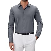 Lusead Men's Dress Shirts Long Sleeve Wrinkle Free Stretch Solid Formal Business Casual Button Down Shirt