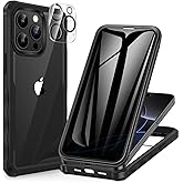 CENHUFO Privacy for iPhone 15 Pro Case, Full Body Phone Case with Built-in 9H Tempered Glass Privacy Screen Protector and Camera Lens Protector, Anti Peep Spy Shockproof Bumper Clear Cover - Black