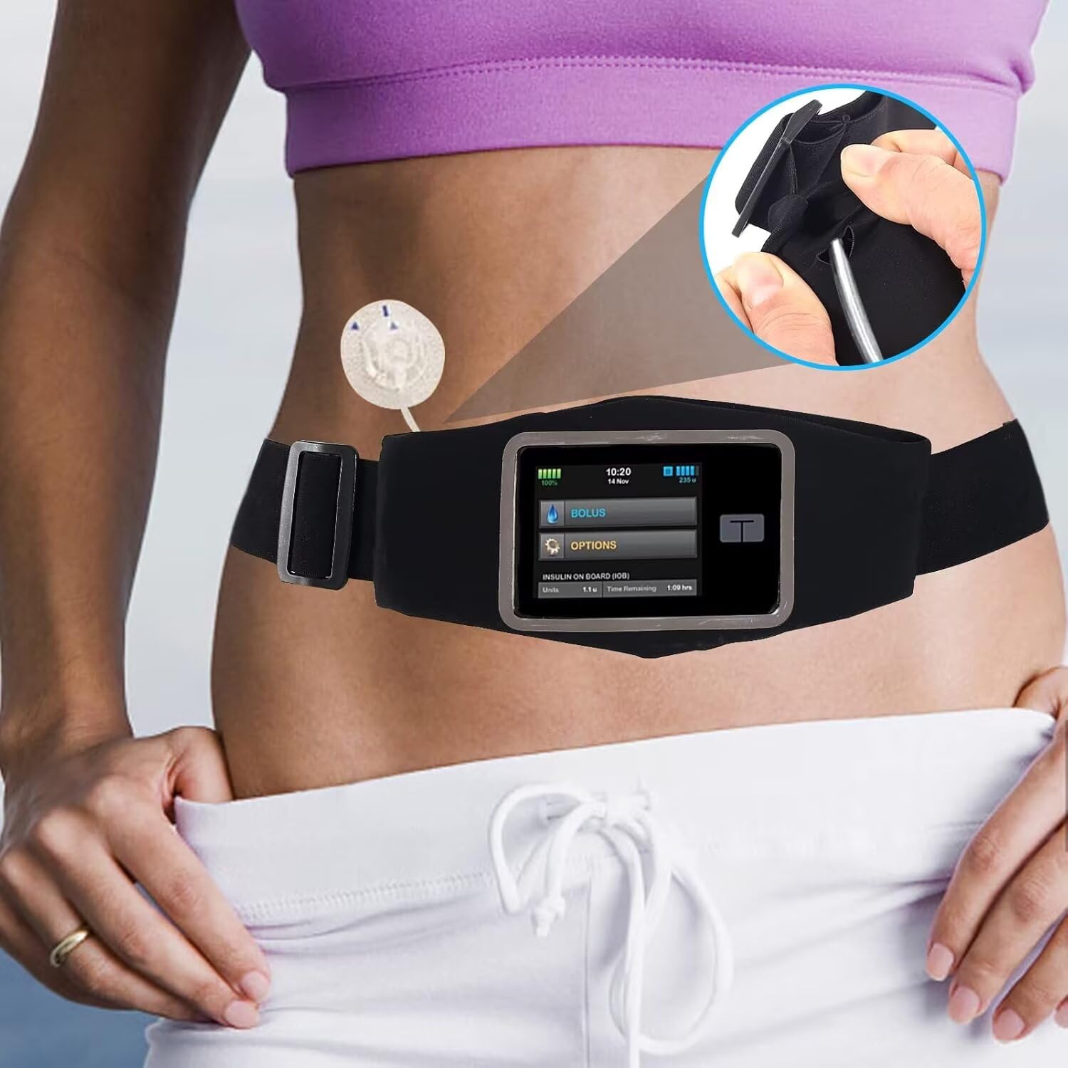 Insulin Pump Belt, No-Bounce Insulin Pump Holder Compatible with Tandem t:Slim/t:Slim X2, Medical Expandable Waist Pouch, Adjustable Diabetic Band Accessories, Diabetic Supplies