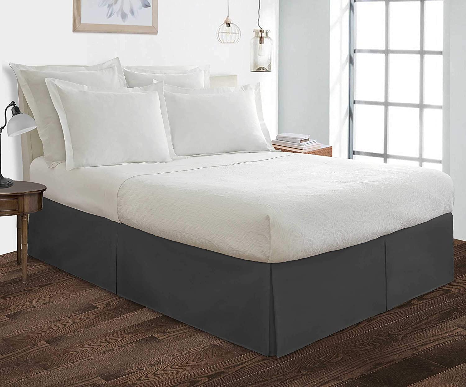 Photo 1 of Cotton Delight Bed Skirt King Size 100% Cotton Blend Fabric, Premium Tailored Fit 1pc Bedskirt King Size 12" Drop Length Grey Solid