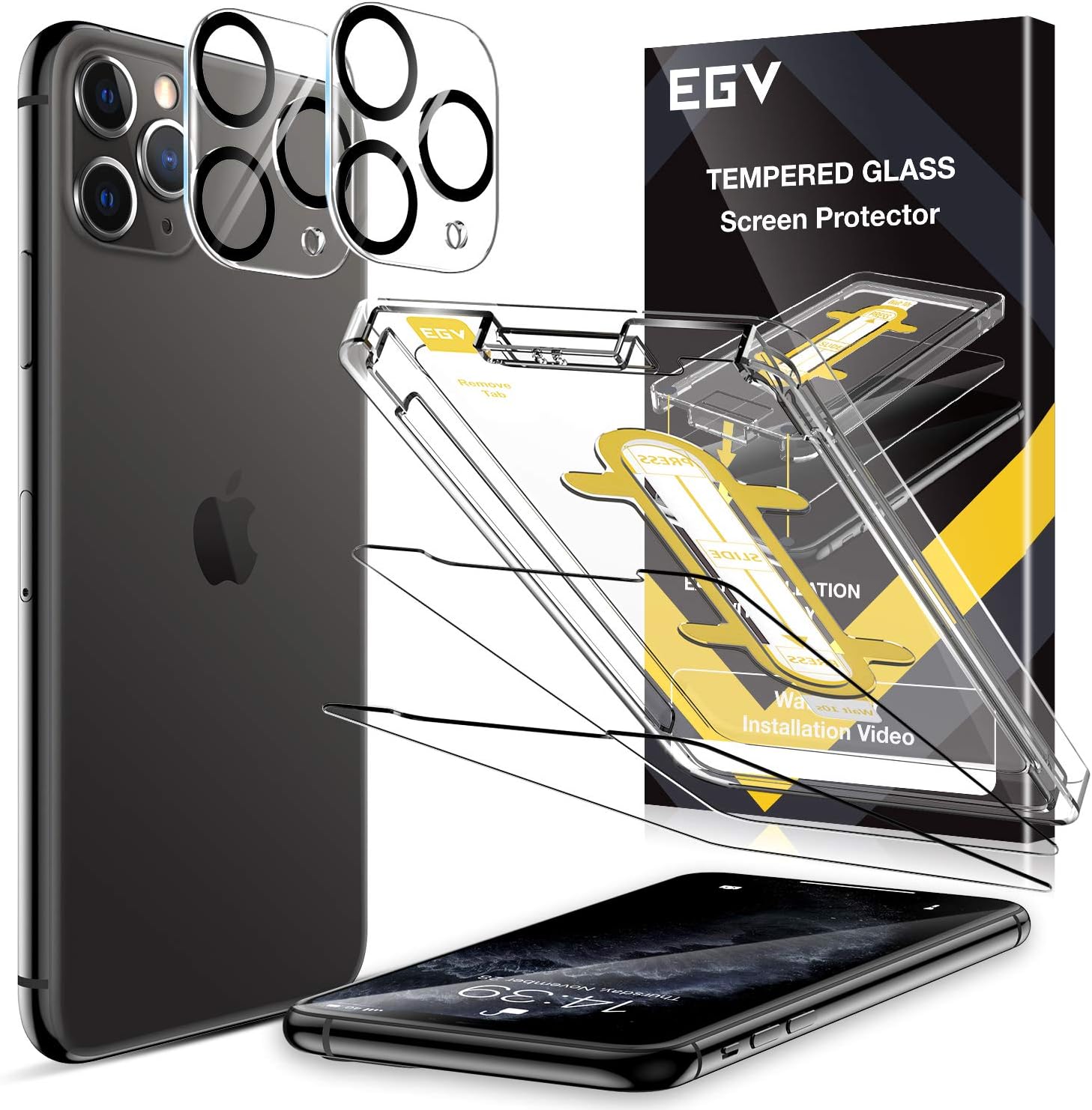 EGV [2 Pack] Screen Protector + [2 Pack] Camera Lens Protector for iPhone 11 Pro Max(6.5