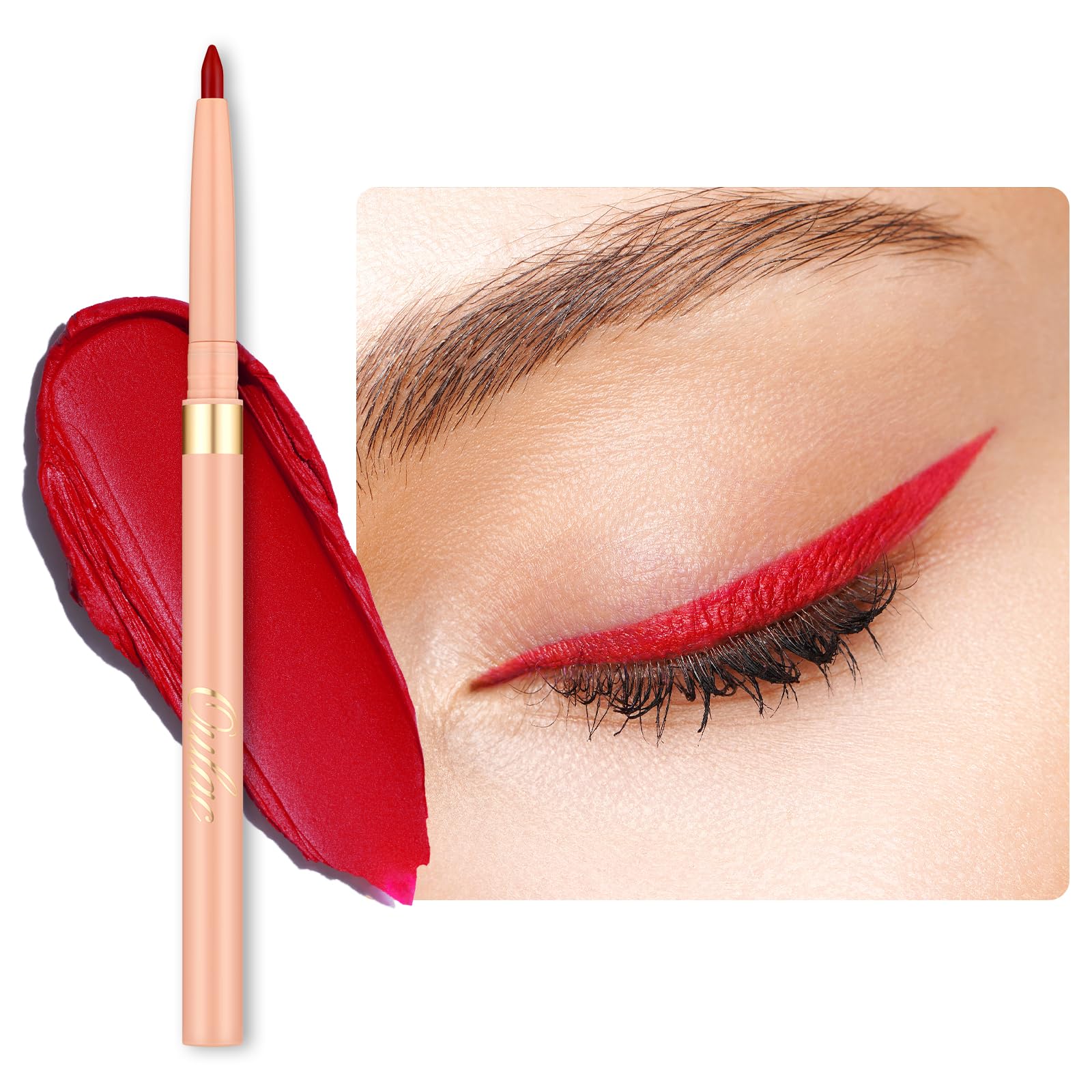 OULAC Matte Vivid Red Eye Liner & Lip Liner 2 in 1, Waterproof, Smudge-proof Retractable Eyeliner Pencils Lasts 24H+, Highly Pigmented and Smooth, Vegan (LL08) Ruby