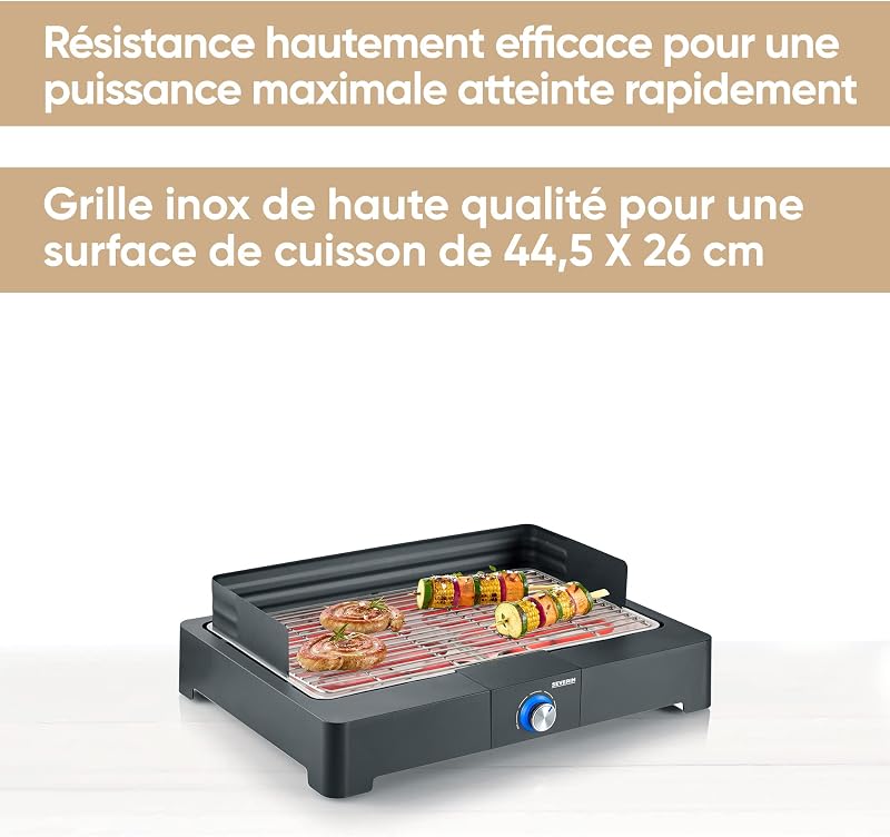 Barbecue électrique 2 200 W avec grille en inox, Barbecue de table avec pare-vent amovible, eBBQ avec bac à eau pour utilisation en intérieur et extérieur, Noir, PG 8565