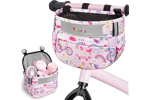 Fitense Kids Bike Basket, Bicycle Basket Front Handlebar, Waterproof Cute Fabric Children's Bike Basket, Kids Bike Accessories Fit Most Boys, Girls, Toddlers Bike or Scooter, Easy to Install