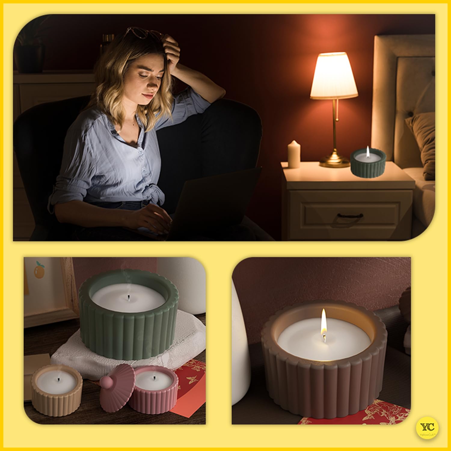 YellowCult Cylindrical Stripe Storage Box & lid Silicone Mold for Epoxy Resin Polymer Clay Jewelry Plate DIY Trinket Candles Soap Cake Holder Storage Holder Mould Art Crafts Supplies Home Decoration 4