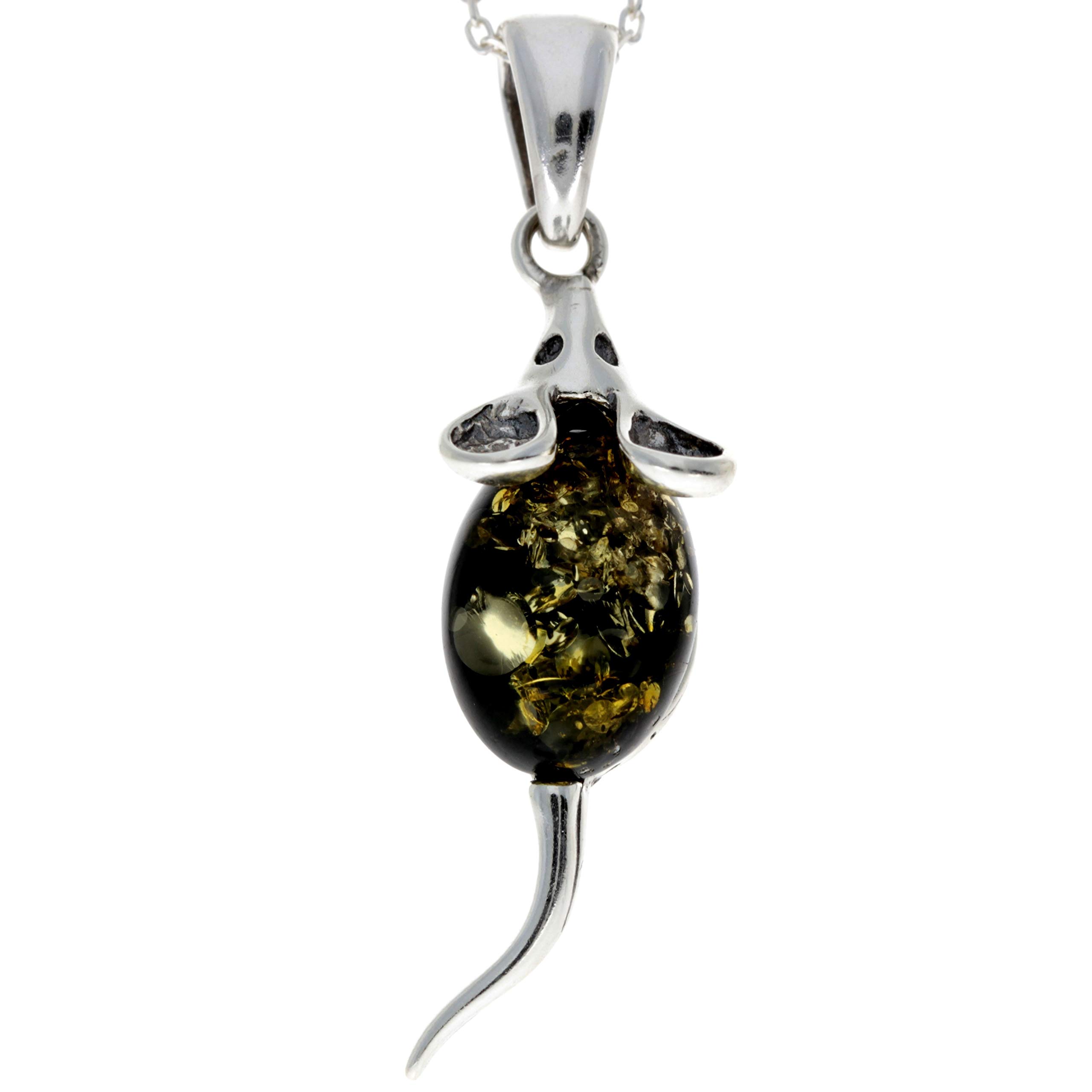 Genuine Green Baltic Amber & Sterling Silver Mouse Pendant without Chain - 568G — image 1