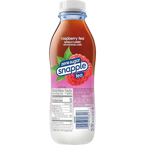 SNAPPLE ZERO SUGAR RASPBERRY TEA, 16 FL OZ RECYCLED PLASTIC BOTTLE, PACK OF 12