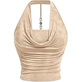 SOLY HUX Women's Plus Size Halter Draped Front Backless Tank Top Sleeveless Y2k Crop Tops
