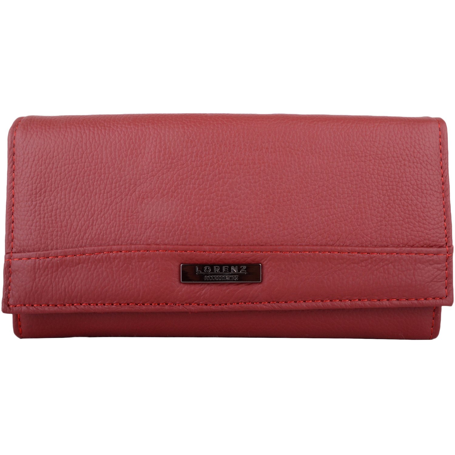 Womens Large Leather Bi-Fold Money/Coin Holder/Purse with Mulitple Pockets - Red