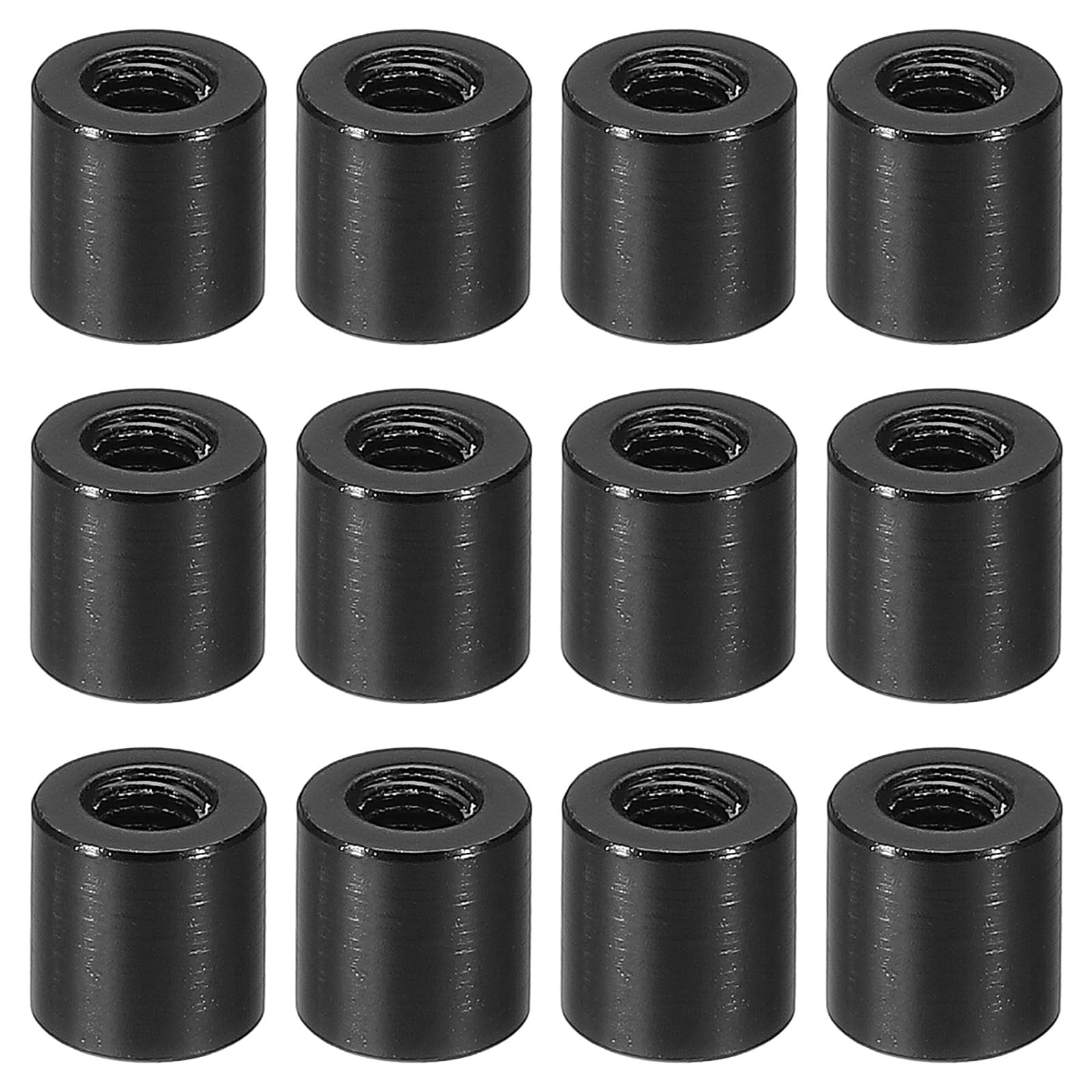 PATIKIL 12pcs M3 Metal Threaded Standoff Spacer Nuts, Round Aluminum Spacers Female Coupling Screws, 1/8" ID x 1/4" OD, Black 3x6x6mm