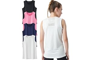 LIBERTY PRO Girls 4 Pack Athletic Tank Tops, Pleated Mesh Back- Dry Fit Active Performance Shirts for Dance, Gymnastics, & Everyday Wear