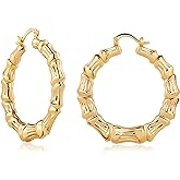 Barzel 18k Gold Plated Bamboo Hoop Earrings for Women, 40MM X 40MM - Made In Brazil