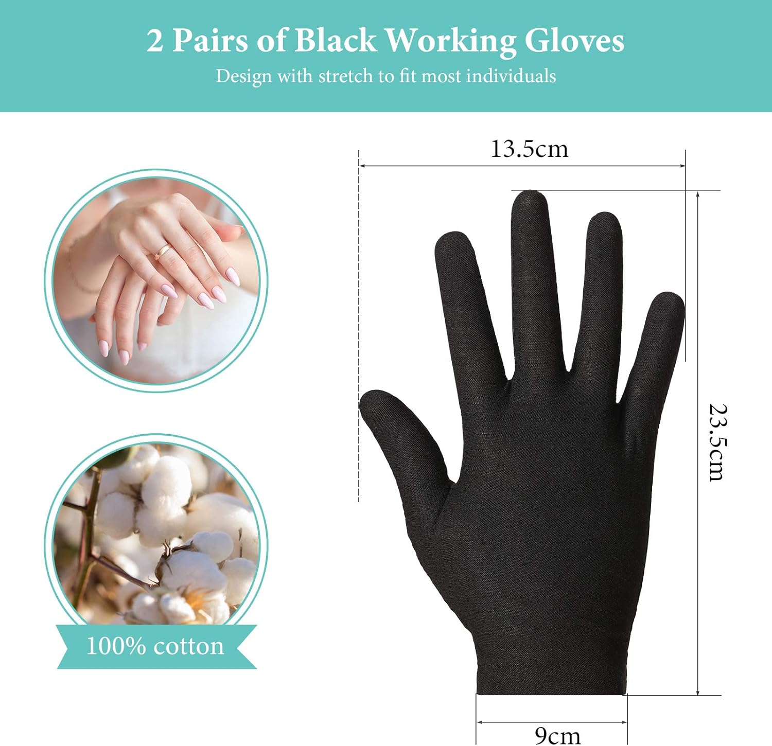 2 Pairs Cotton Gloves Moisturizing Gloves Soft Elastic Skincare Glove