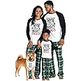 IFFEI Matching Family Pajamas Sets Christmas PJ's Letter Print Top and Plaid Bottom Sleepwear Jammies with Pockets