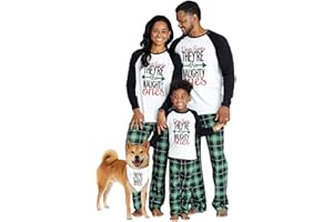 IFFEI Matching Family Pajamas Sets Christmas PJ's Letter Print Top and Plaid Bottom Sleepwear Jammies with Pockets