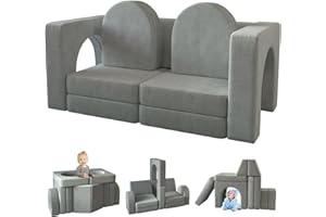wanan Kids Couch 10PCS, Modular Kids Play Couch for Playroom Bedroom, 10 in 1 Multifunctional Kid Sofa for Playing, Creativing, Sleeping, Indoor Toddler Couches for Boys and Girls(Dark Grey)