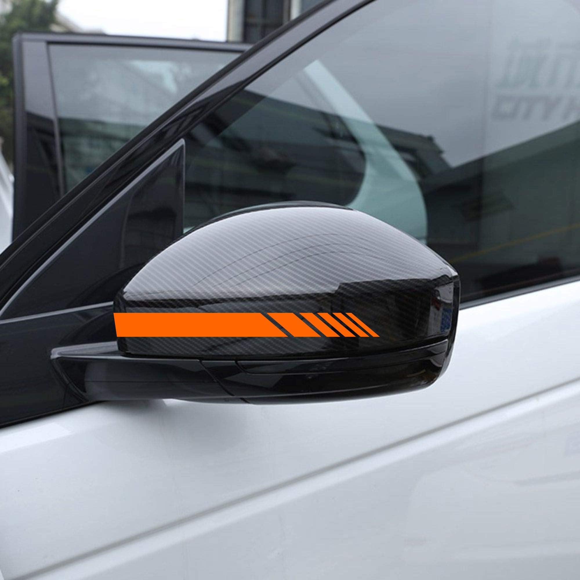 Autodomy Car Rearview Mirror Stickers with Stripes Fringes Design Pack 6 units with different widths for Car (Fluorescent Orange)