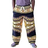 DA'IKI Cotton Baggy Straight Leg Dashiki Unisex Casual Pants Africa Print Elastic Waist