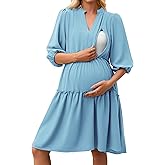 Angashion Women's Maternity Nursing Dress: Hidden Zipper Breastfeeding Dress with Pockets