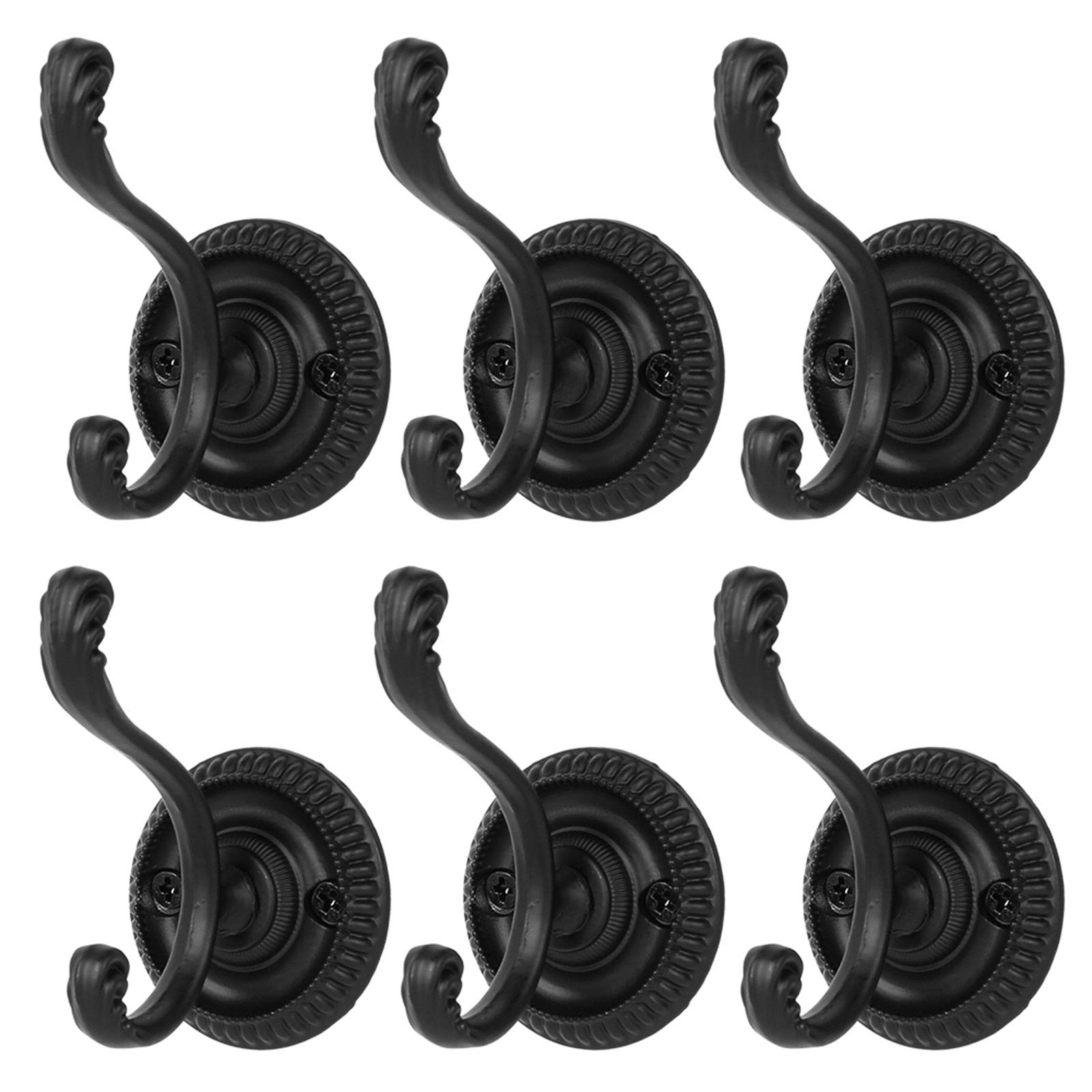 6 pcs Retro Coat Wall Hooks Vintage Wall Mounted Hanger Hooks Door Hook, Wall Hooks, Master Bedroom Hook, Decorative Wall Hook with Screws for Clothes Bag Hat Kitchen Bathroom Bedroom Office (Black)