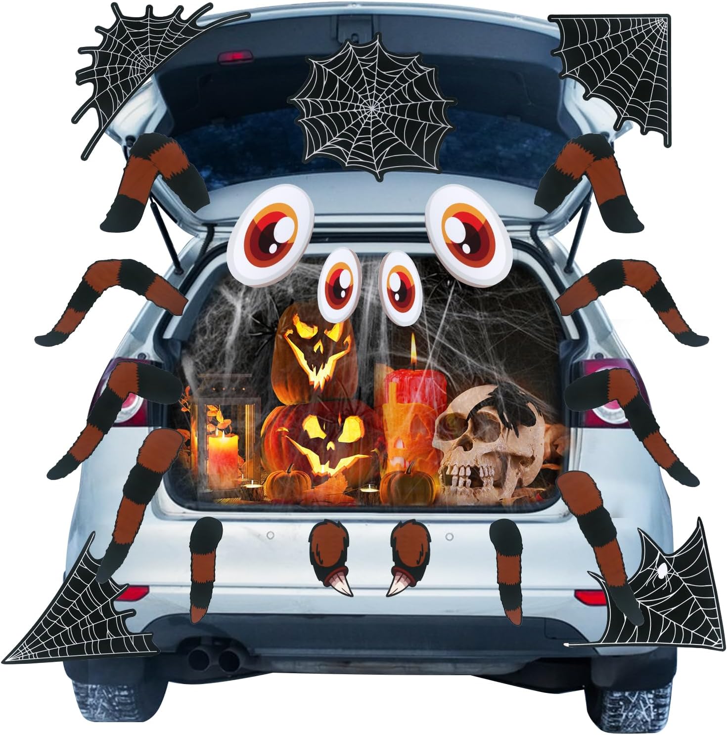 Garage Door Decorations - NUOLAN Spider Trunk or Treat Car Decorations Kit, Halloween Large Spider Decorations for Car & SUV, Trunk or Treat Kit for Garage Door Entryway Haunted House