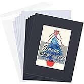 Falling in Art Acid-Free 5 Pack 8x10 Pre-Cut Mat Board Show Kit for 5x7 Photos, Prints or Artworks, 5 Core Bevel Cut Matts and 5 Backing Boards and 5 Crystal Plastic Bags, Black